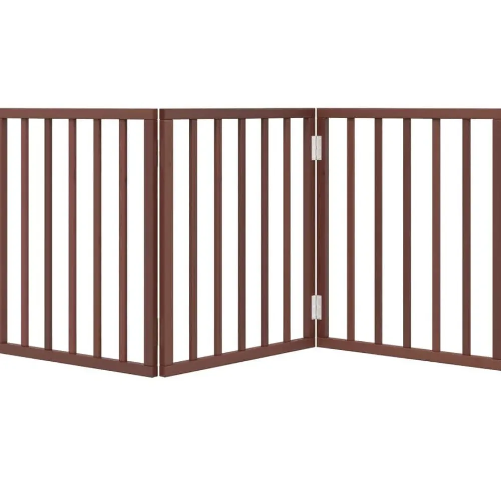 vidaXL Productos Para Mascotas-Puerta para perros plegable 3 paneles madera álamo marrón 150cm