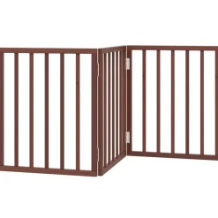 vidaXL Productos Para Mascotas-Puerta para perros plegable 3 paneles madera álamo marrón 150cm