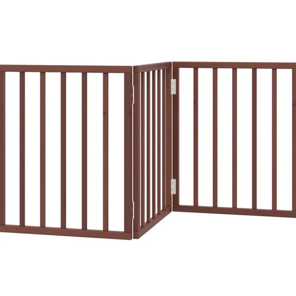 vidaXL Productos Para Mascotas-Puerta para perros plegable 3 paneles madera álamo marrón 150cm
