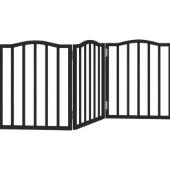 vidaXL Puerta para perros plegable 3 paneles madera álamo negra 150 cm Negro Clearance