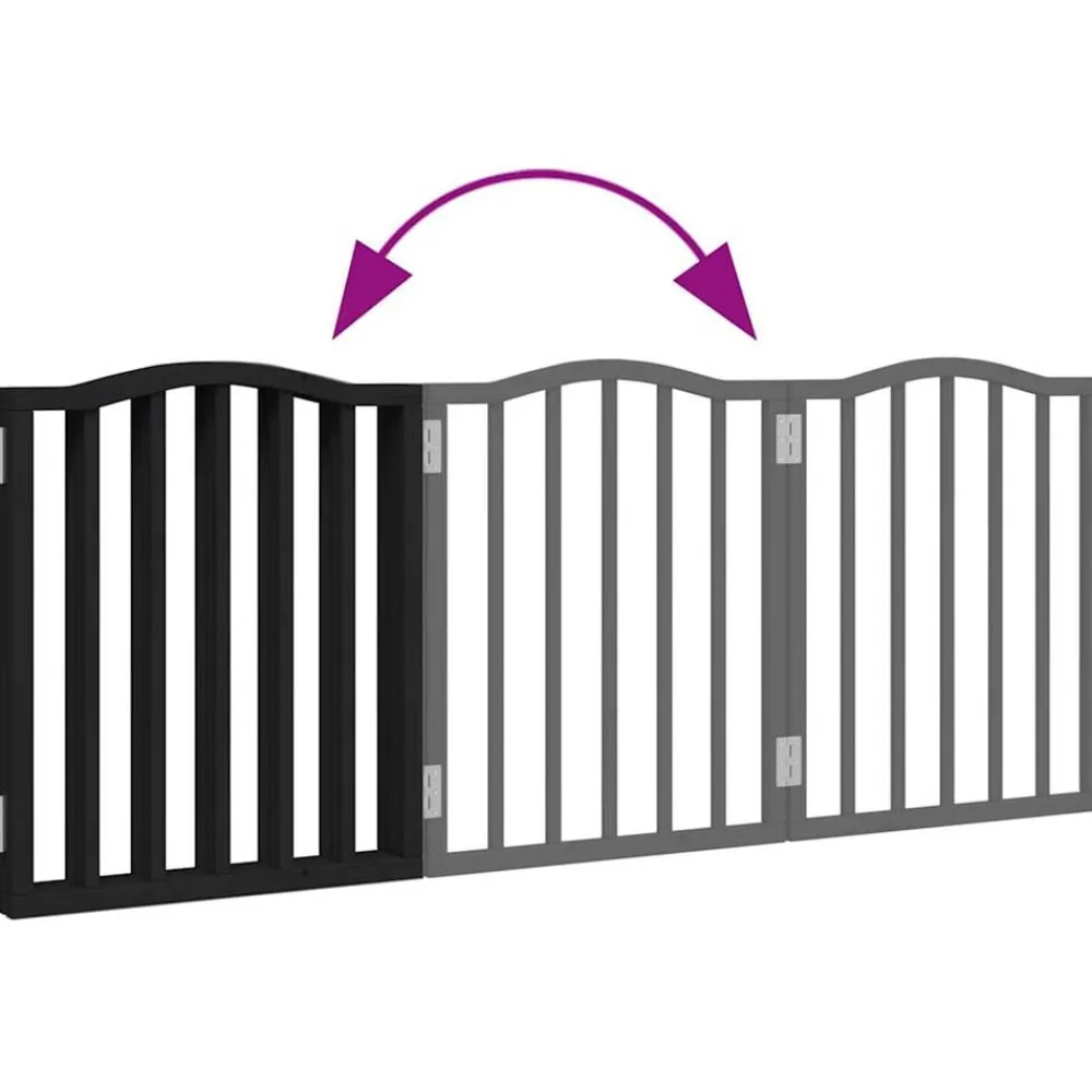 vidaXL Puerta para perros plegable 3 paneles madera álamo negra 150 cm Negro Clearance
