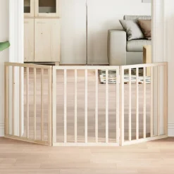 vidaXL Puerta para perros plegable de 3 paneles, 150 cm, madera de álamo Natural