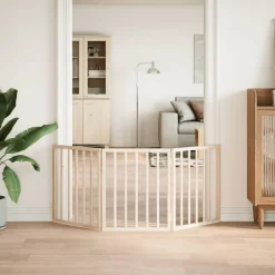 vidaXL Puerta para perros plegable de 3 paneles, 150 cm, madera de álamo Natural