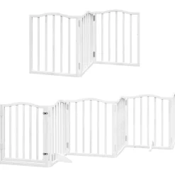 vidaXL Productos Para Mascotas-Puerta para perros plegable 9 paneles madera álamo blanca 450cm
