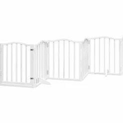 vidaXL Productos Para Mascotas-Puerta para perros plegable 9 paneles madera álamo blanca 450cm