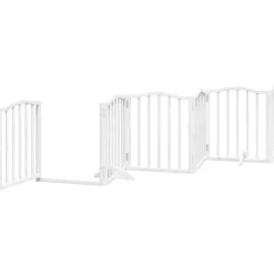 vidaXL Productos Para Mascotas-Puerta para perros plegable 9 paneles madera álamo blanca 450cm