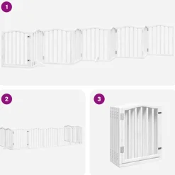 vidaXL Productos Para Mascotas-Puerta para perros plegable 9 paneles madera álamo blanca 450cm