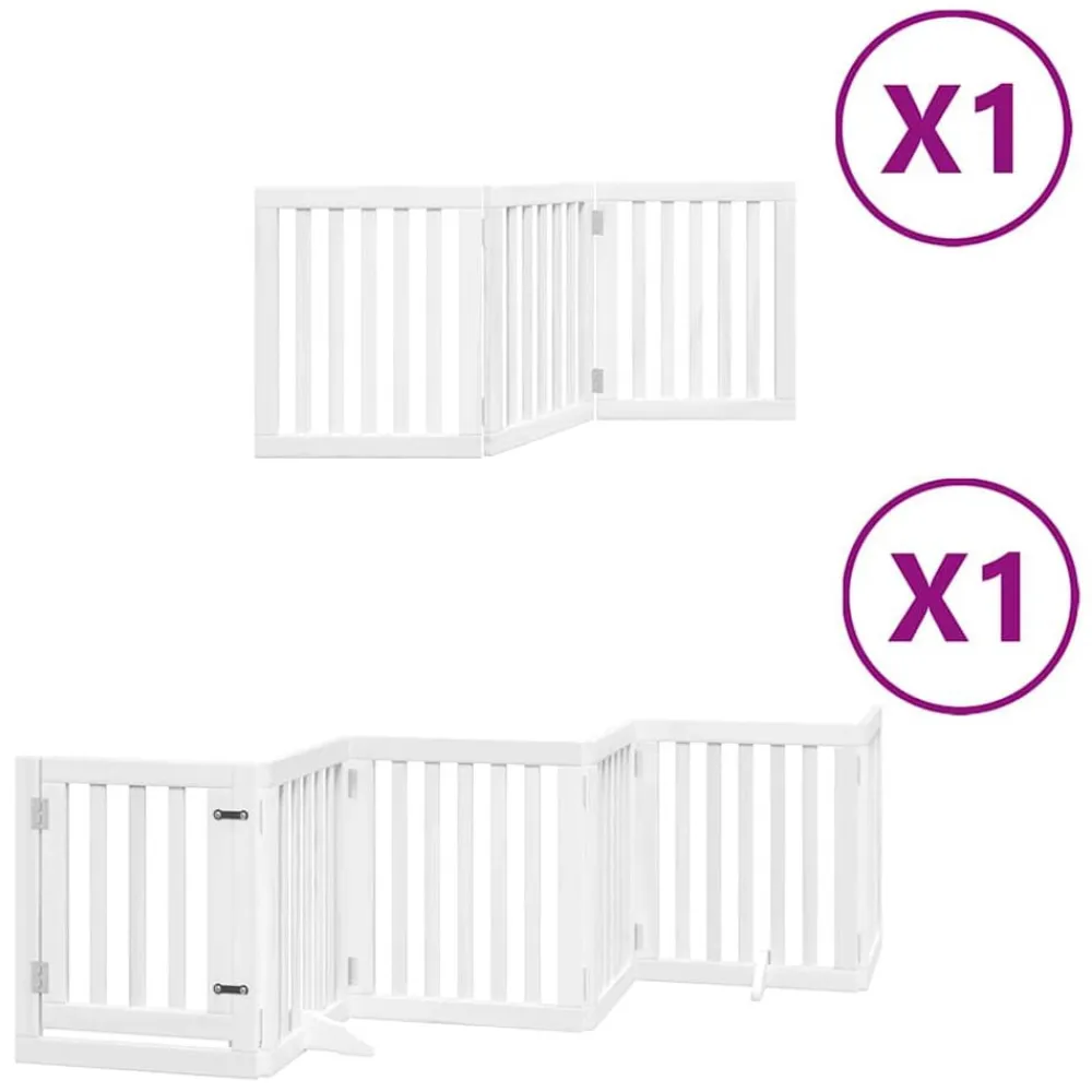vidaXL Puerta para perros plegable 9 paneles madera álamo blanca 450cm Blanco Outlet