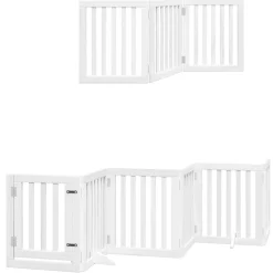 vidaXL Puerta para perros plegable 9 paneles madera álamo blanca 450cm Blanco Outlet