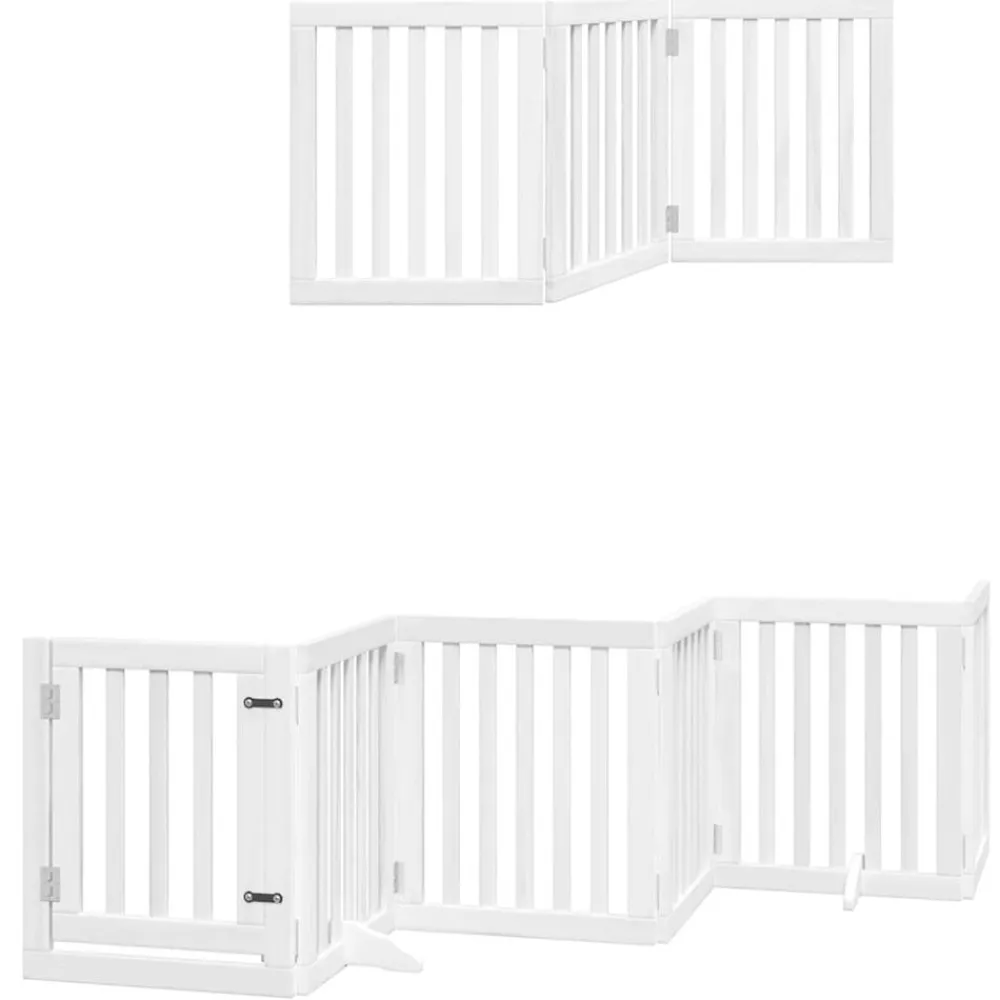 vidaXL Puerta para perros plegable 9 paneles madera álamo blanca 450cm Blanco Outlet