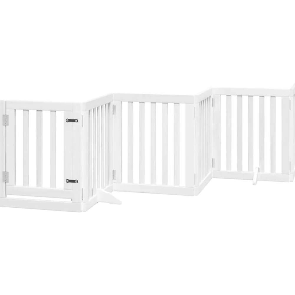 vidaXL Puerta para perros plegable 9 paneles madera álamo blanca 450cm Blanco Outlet