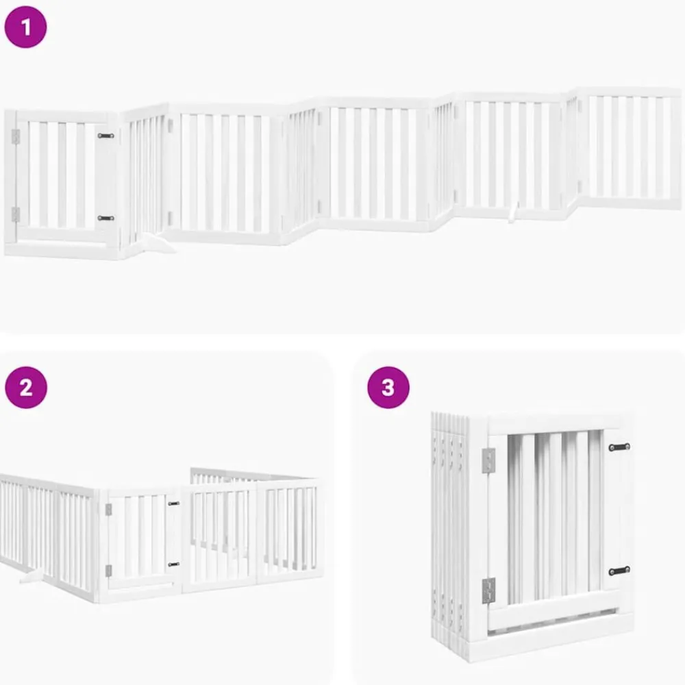 vidaXL Puerta para perros plegable 9 paneles madera álamo blanca 450cm Blanco Outlet