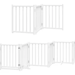 vidaXL Puerta para perros plegable 9 paneles madera álamo blanca 450cm Blanco Outlet