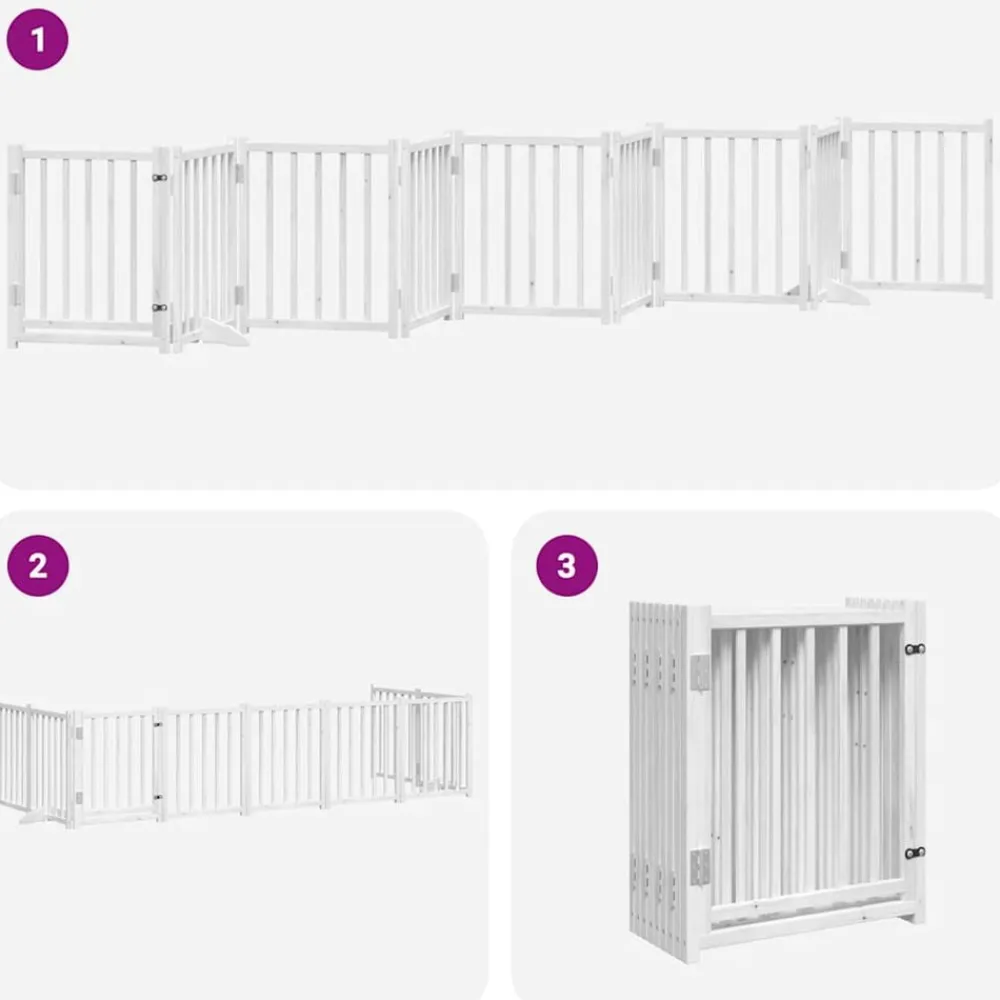 vidaXL Puerta para perros plegable 9 paneles madera álamo blanca 450cm Blanco Outlet