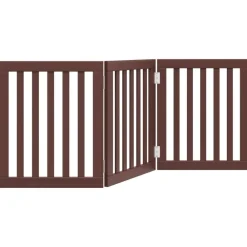 vidaXL Puerta para perros plegable 3 paneles madera álamo marrón 150cm Marr&oacute;n Outlet