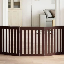 vidaXL Puerta para perros plegable 3 paneles madera álamo marrón 150cm Marr&oacute;n Outlet