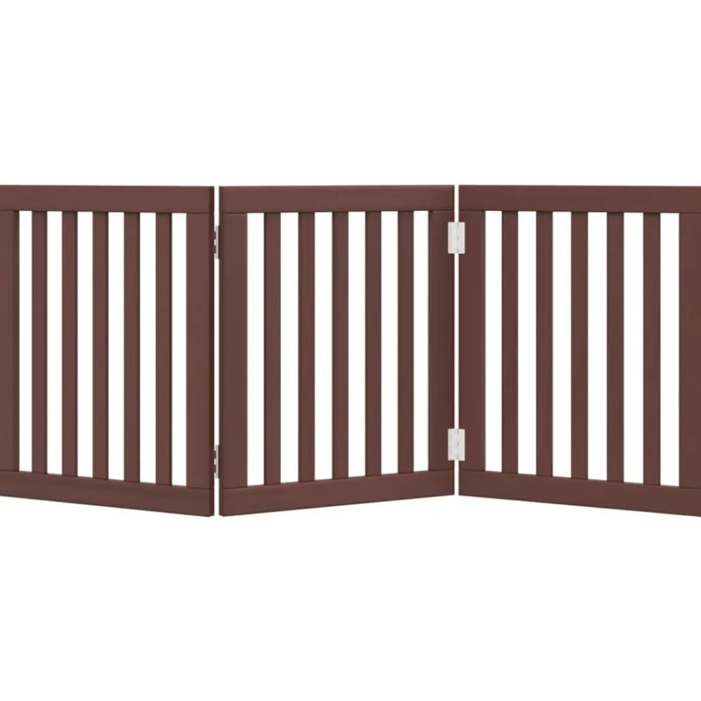 vidaXL Puerta para perros plegable 3 paneles madera álamo marrón 150cm Marrón Outlet