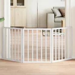 vidaXL Puerta para perros plegable 3 paneles madera álamo blanca 150cm Blanco New