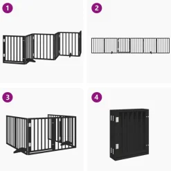 vidaXL Puerta para perros plegable 6 paneles madera álamo negra 300 cm Negro New