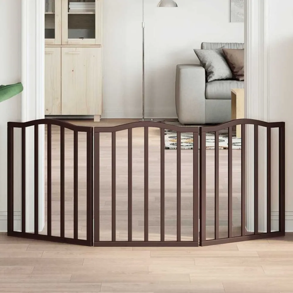 vidaXL Puerta para perros plegable 3 paneles álamo marrón roble 150 cm Marrón roble New