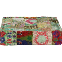 vidaXL Puf cuadrado pachtwork algodón hecho a mano 50x50x12 cm Verde Sale