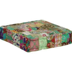 vidaXL Puf cuadrado pachtwork algodón hecho a mano 50x50x12 cm Verde Sale