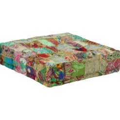 vidaXL Puf cuadrado pachtwork algodón hecho a mano 50x50x12 cm Verde Sale