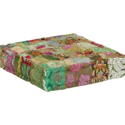 vidaXL Puf cuadrado pachtwork algodón hecho a mano 50x50x12 cm Verde Sale