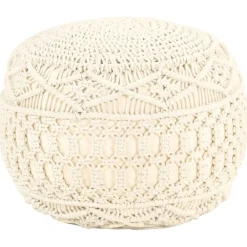 vidaXL Puf de macramé hecho a mano algodón 45x30 cm Blanco Clearance