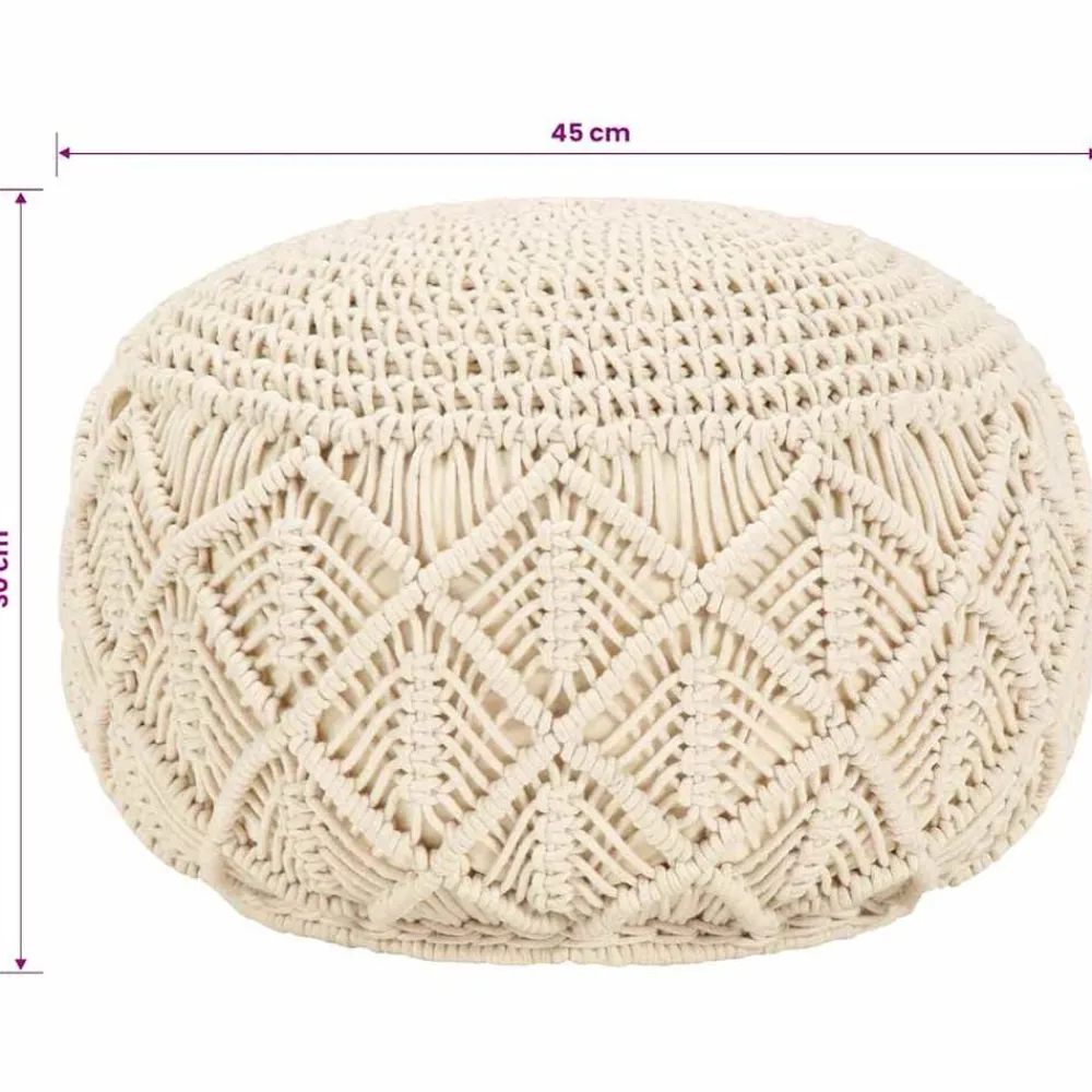 vidaXL Otomanas-Puf de macramé hecho a mano algodón 45x30 cm