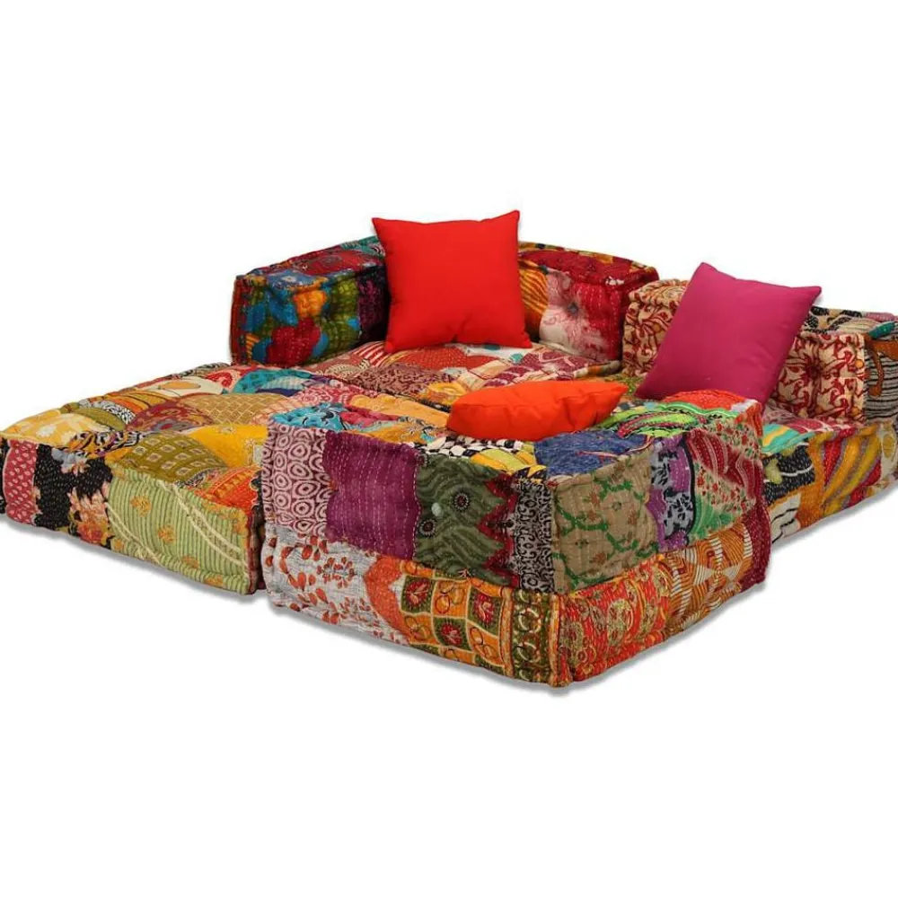 vidaXL Decoración-Puf modular de 3 plazas de tela