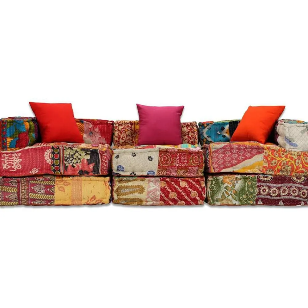 vidaXL Decoración-Puf modular de 3 plazas de tela