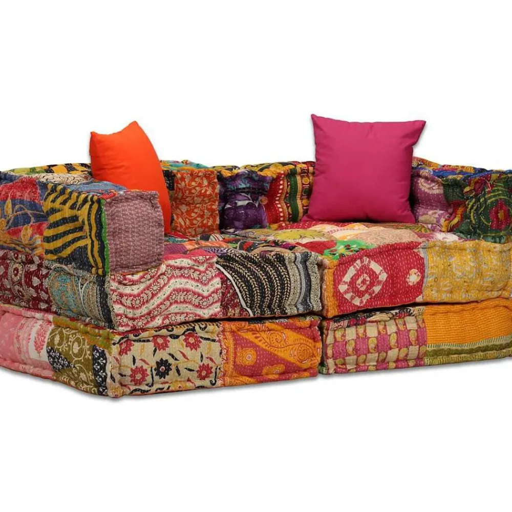 vidaXL Decoración-Puf modular de 2 plazas de tela