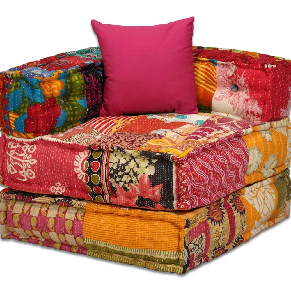 vidaXL Decoración-Puf modular de 2 plazas de tela