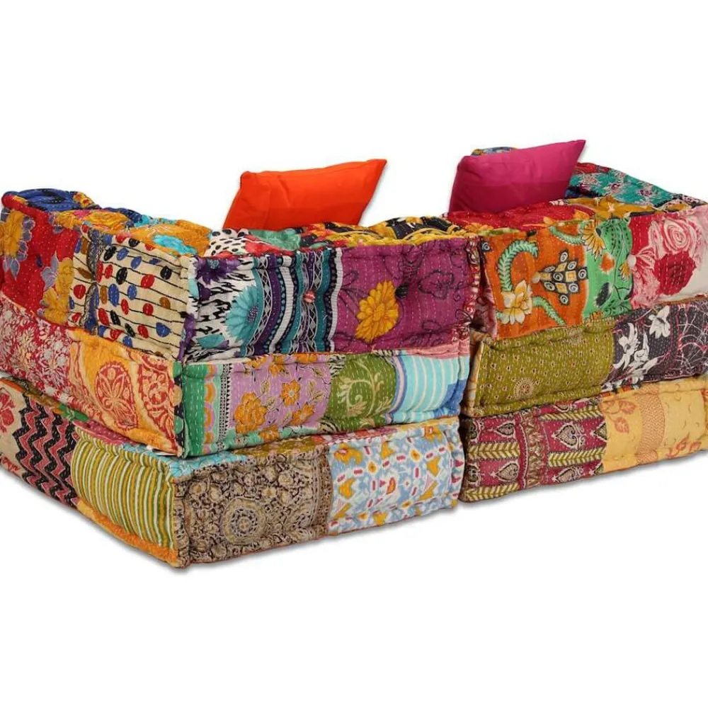 vidaXL Decoración-Puf modular de 2 plazas de tela