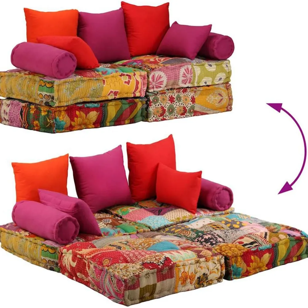 vidaXL Decoración-Puf modular de 2 plazas de tela