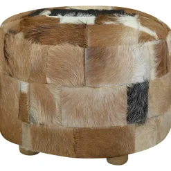 vidaXL Otomanas-Puf redondo de piel de cabra 50x50x45 cm