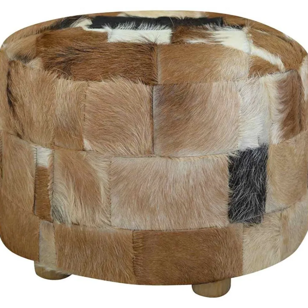 vidaXL Otomanas-Puf redondo de piel de cabra 50x50x45 cm