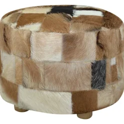 vidaXL Otomanas-Puf redondo de piel de cabra 50x50x45 cm