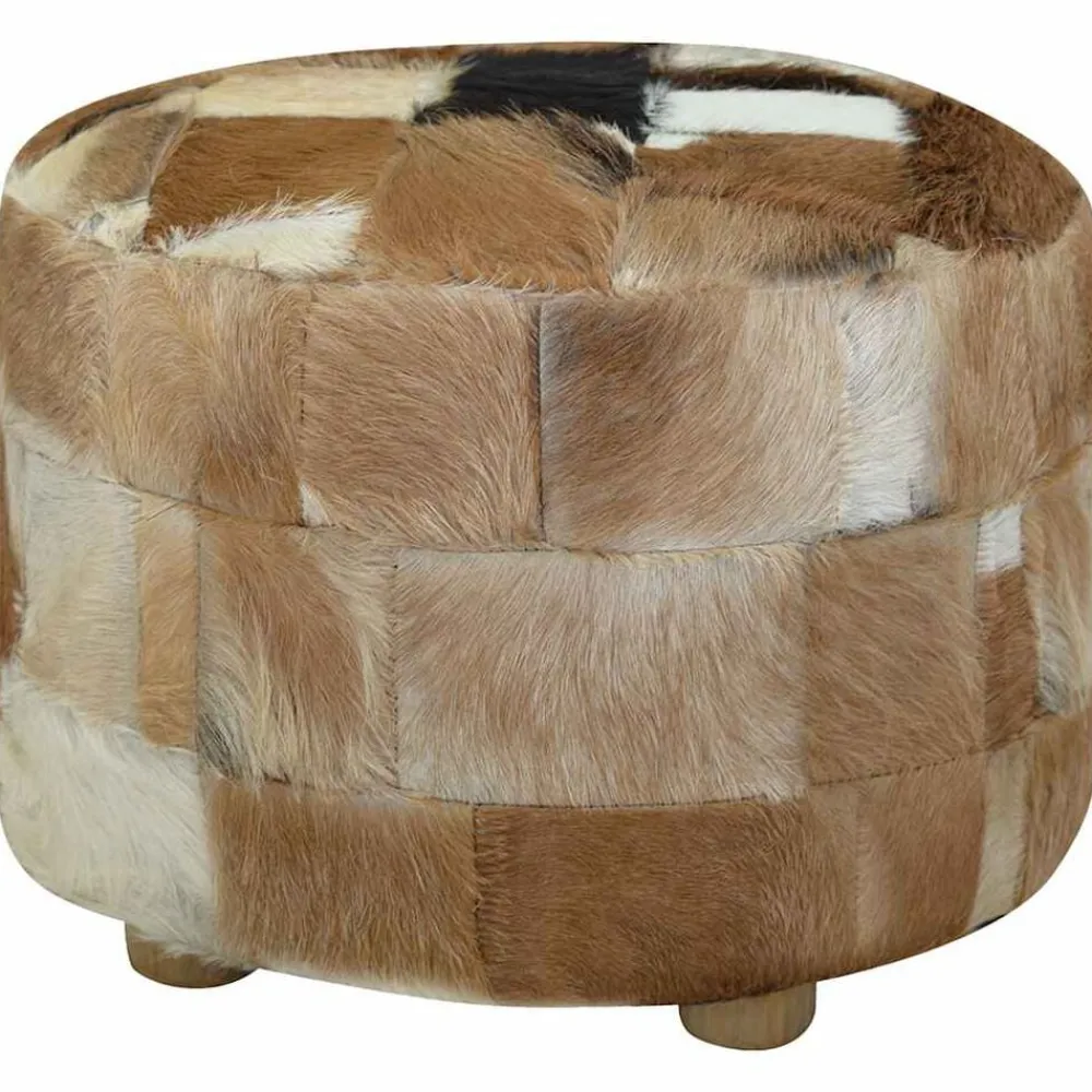 vidaXL Otomanas-Puf redondo de piel de cabra 50x50x45 cm