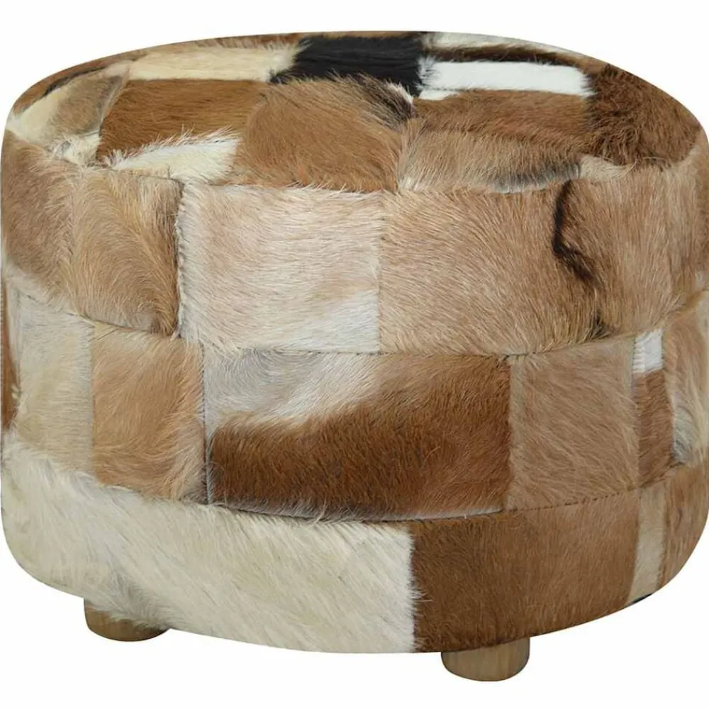 vidaXL Otomanas-Puf redondo de piel de cabra 50x50x45 cm
