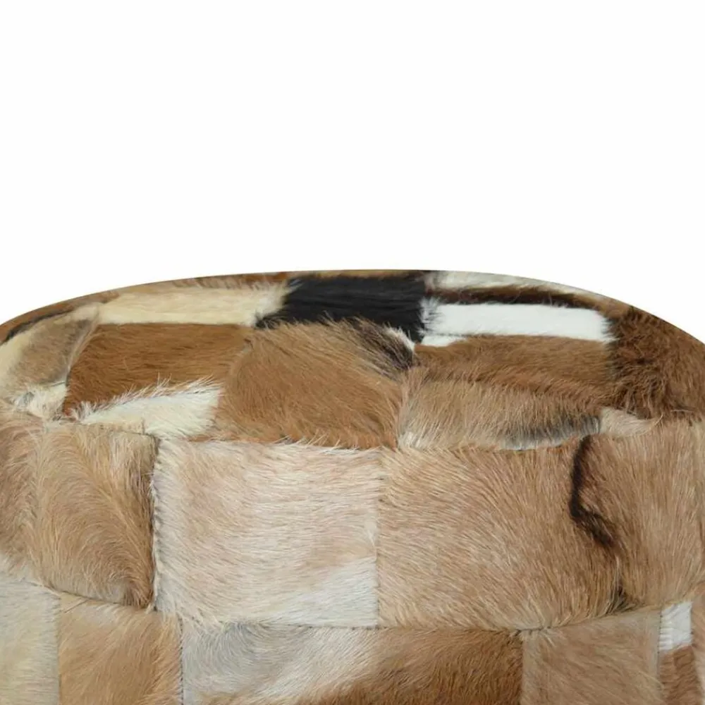 vidaXL Otomanas-Puf redondo de piel de cabra 50x50x45 cm