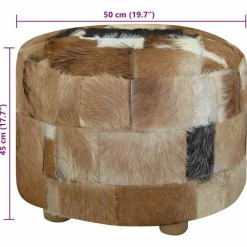 vidaXL Otomanas-Puf redondo de piel de cabra 50x50x45 cm