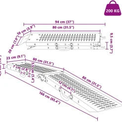 vidaXL Piezas Y Accesorios Para Vehículos-Rampa Plegable 200kg por rampa 2 pcs Plateado 166 x 23 x 4,5 cm
