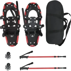 vidaXL Raquetas de nieve 3 en 1 con bastones de senderismo 53 x 21 cm Rojo Best