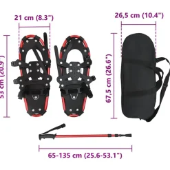 vidaXL Raquetas de nieve 3 en 1 con bastones de senderismo 53 x 21 cm Rojo Best