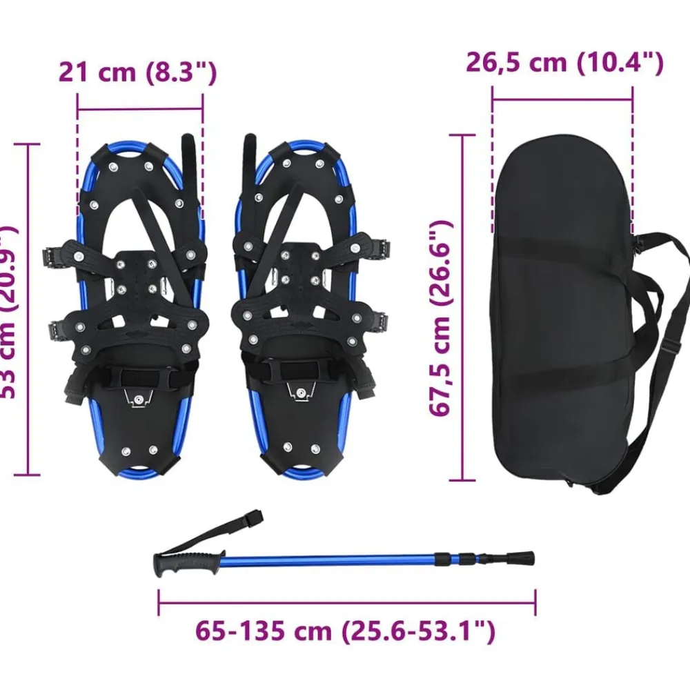 vidaXL Actividades Al Aire Libre-Raquetas de nieve 3 en 1 con bastones de senderismo 53 x 21 cm