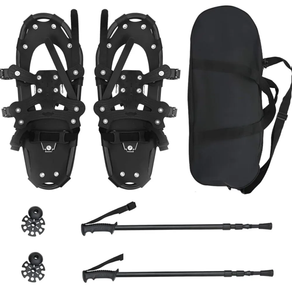 vidaXL Raquetas de nieve 3 en 1 con bastones de senderismo Negro Hot