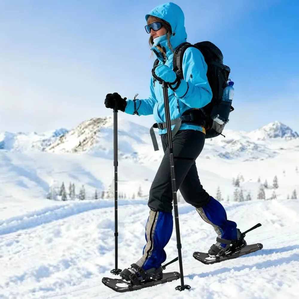 vidaXL Raquetas de nieve 3 en 1 con bastones de senderismo Negro Hot