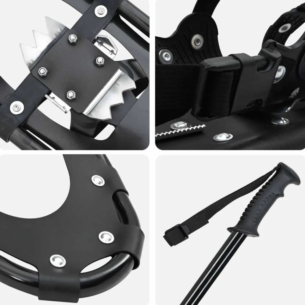 vidaXL Raquetas de nieve 3 en 1 con bastones de senderismo Negro Hot